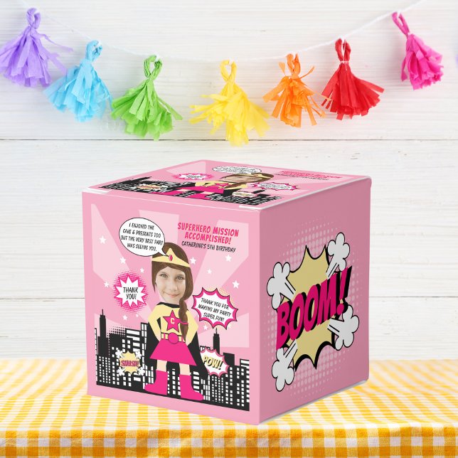 Superhero Comic Book Style Girl Birthday Photo  Favour Box (Creator Uploaded)