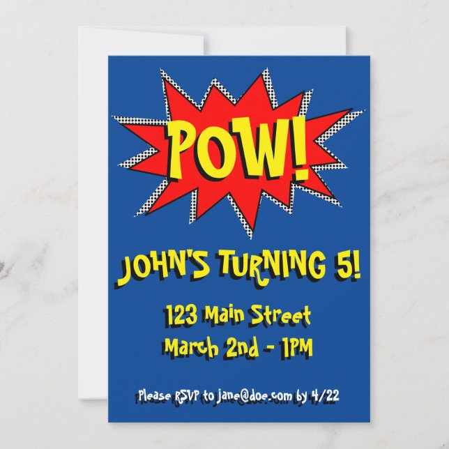Superhero Comic Book Themed Invitation Template (Front)