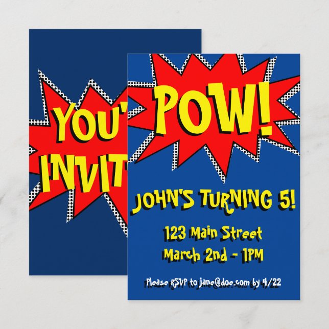 Superhero Comic Book Themed Invitation Template (Front/Back)