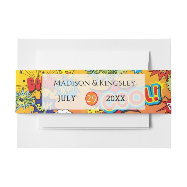 SUPERHERO COMIC BOOK WEDDING INVITATION BELLY BAND (Front Example)