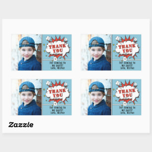 Superhero Comic Boy Birthday Photo Thank you Rectangular Sticker