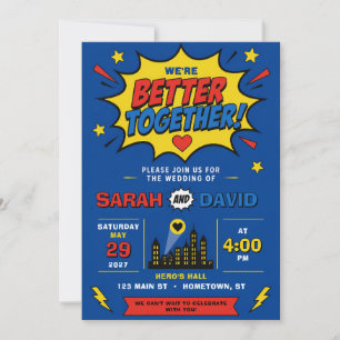 Superhero Comic Colourful Bold Blue Wedding Invitation