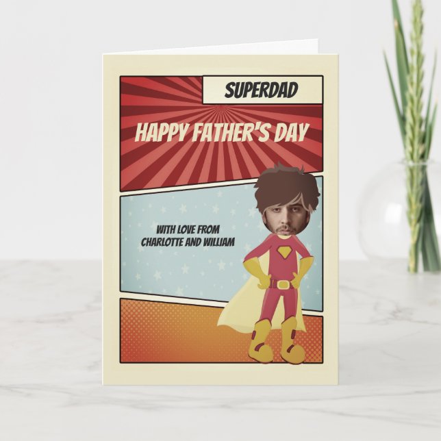 Superhero Comic Dad Happy Fathers Day Personalised Card (Front)