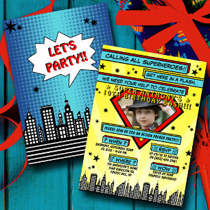 Superhero Comic Photo Any Age Birthday Invitations