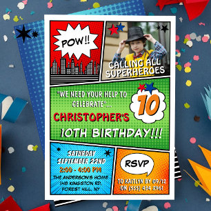 Superhero Comic Photo Any Age Birthday Invitations