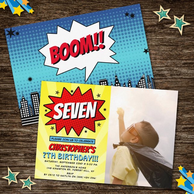Superhero Comic Photo Any Age Birthday Invitations (Creator Uploaded)