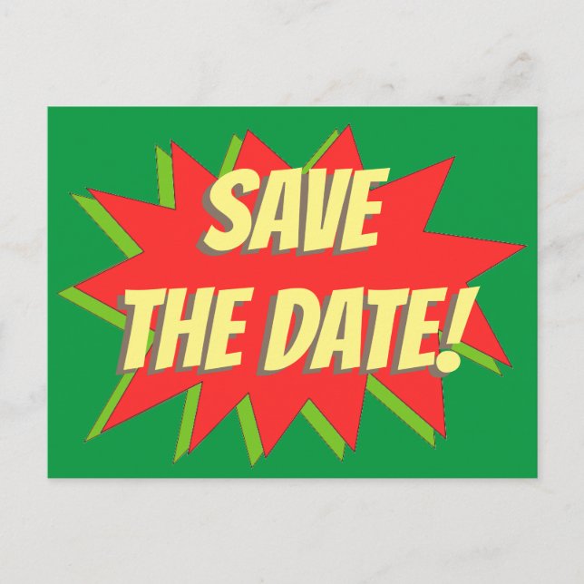 Superhero Comic Save The Date Announcement Postcar (Front)
