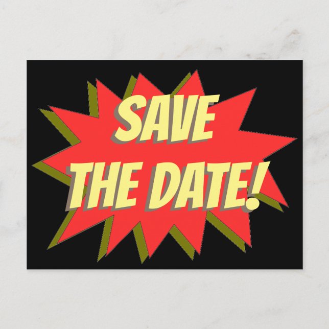 Superhero Comic Save The Date Announcement Postcar (Front)
