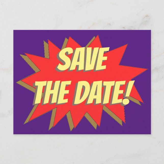 Superhero Comic Save The Date Announcement Postcar Postcard (Front)