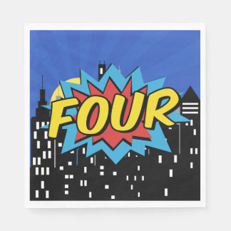 Superhero Comic Speech Bubble 4th Birthday Party Napkin