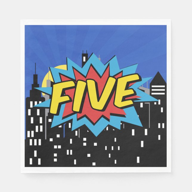 Superhero Comic Speech Bubble 5th Birthday Party  Napkin (Front)