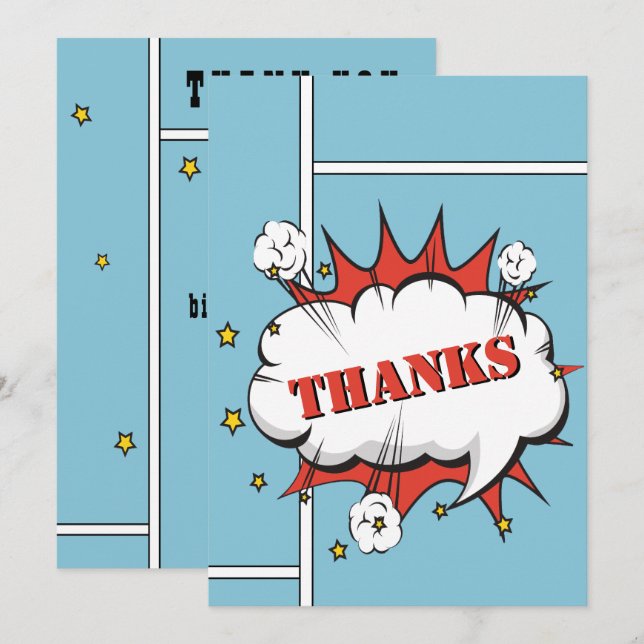 Superhero Comic Speech Bubble Birthday  Thank You Card (Front/Back)