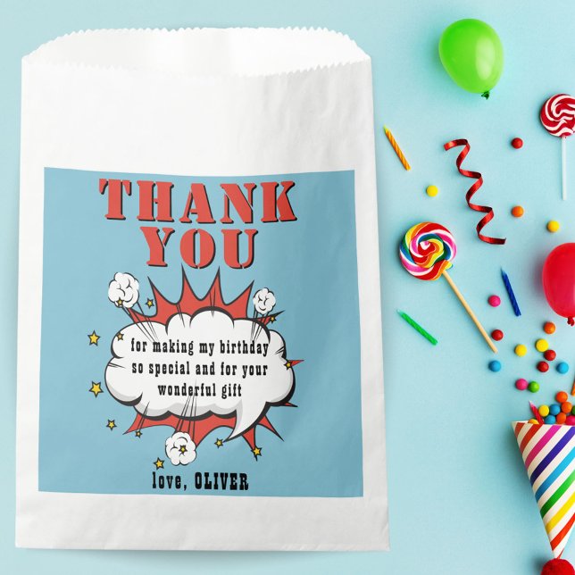 Superhero Comic Speech Bubble Birthday Thank you Favour Bags (Creator Uploaded)