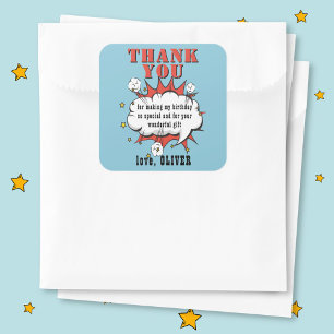 Superhero Comic Speech Bubble Birthday Thank you  Square Sticker