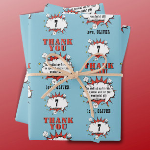 Superhero Comic Speech Bubble Birthday Thank you Wrapping Paper Sheet