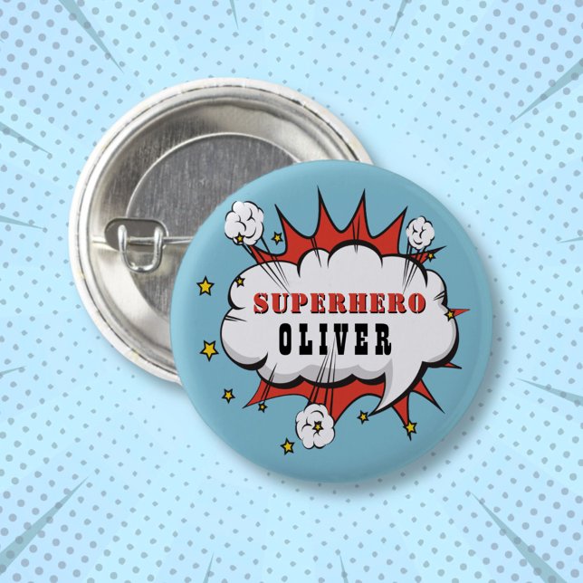 Superhero Comic Speech Bubble Boy Birthday Party  3 Cm Round Badge (Creator Uploaded)