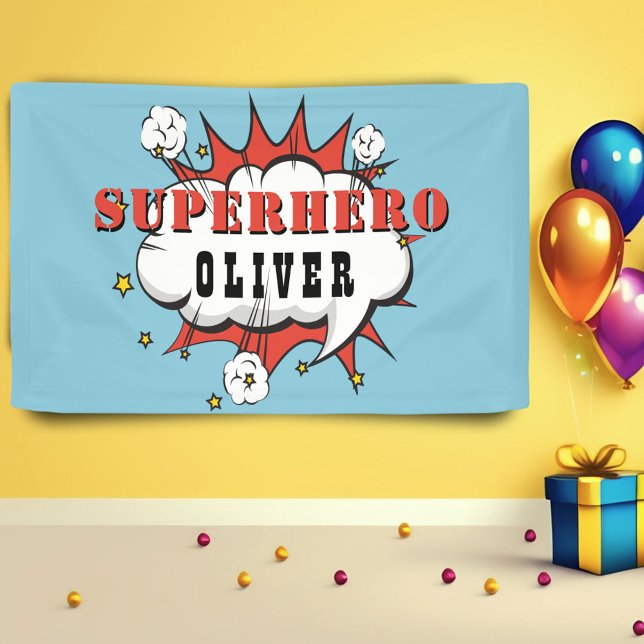 Superhero Comic Speech Bubble Boy Birthday Party Banner (Creator Uploaded)