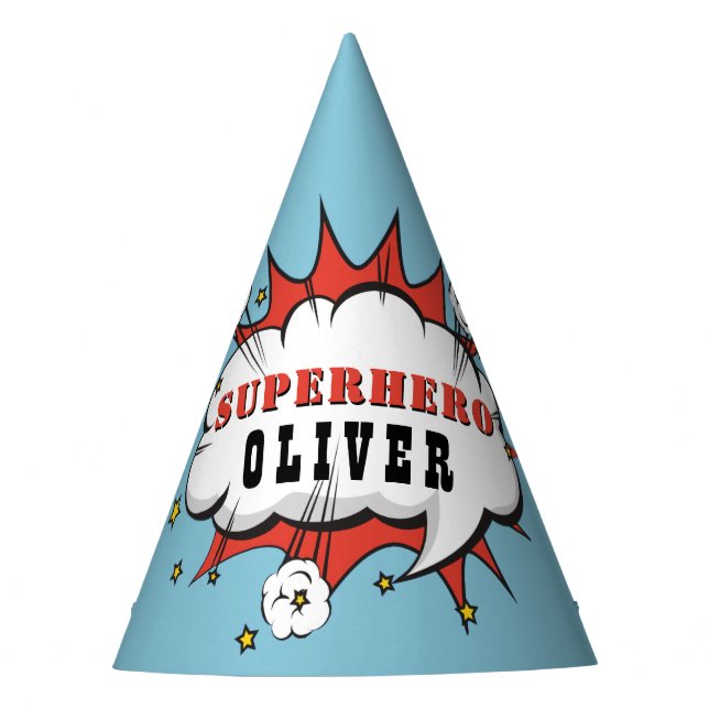 Superhero Comic Speech Bubble Boy Birthday  Party Hat (Front)