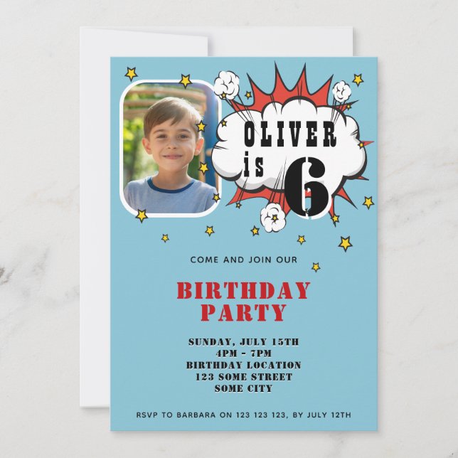 Superhero Comic Speech Bubble Boy Birthday Party Invitation (Front)