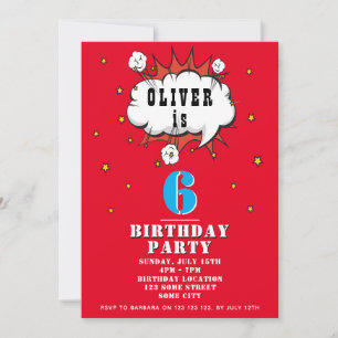 Superhero Comic Speech Bubble Boy Birthday Party Invitation
