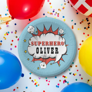Superhero Comic Speech Bubble Boy Birthday Party Paper Plate