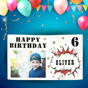 Superhero Comic Speech Bubble Boy Birthday Photo Banner