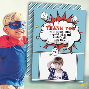 Superhero Comic Speech Bubble Boy Birthday  Thank You Card