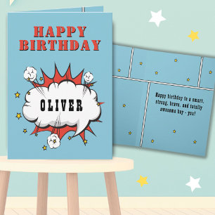 Superhero Comic Speech Bubble Boy Happy Birthday  Card
