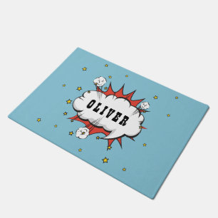 Superhero Comic Speech Bubble Boy Name Doormat