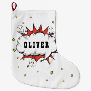 Superhero Comic Speech Bubble Boy Name Large Chris Large Christmas Stocking