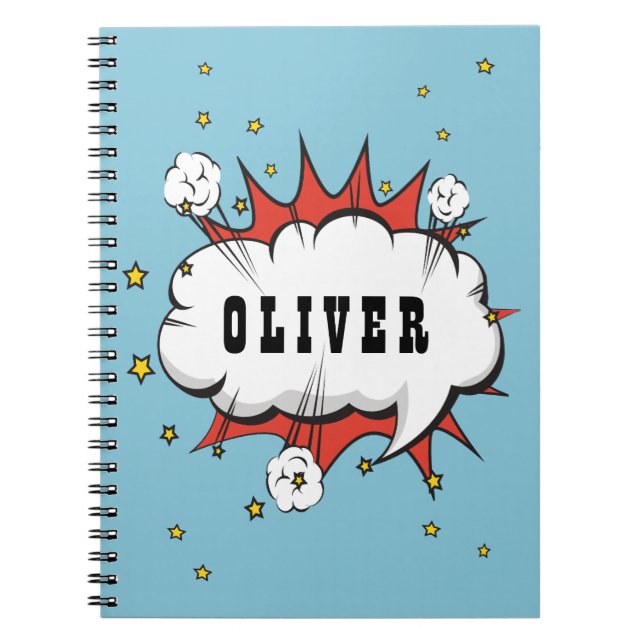Superhero Comic Speech Bubble Boy Name Notebook (Front)