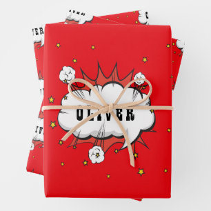 Superhero Comic Speech Bubble Boy Name  Wrapping Paper Sheet