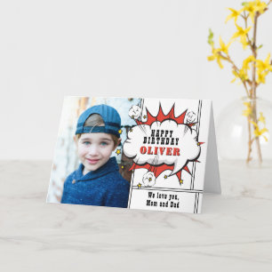 Superhero Comic Speech Bubble Boy Photo Birthday  Card