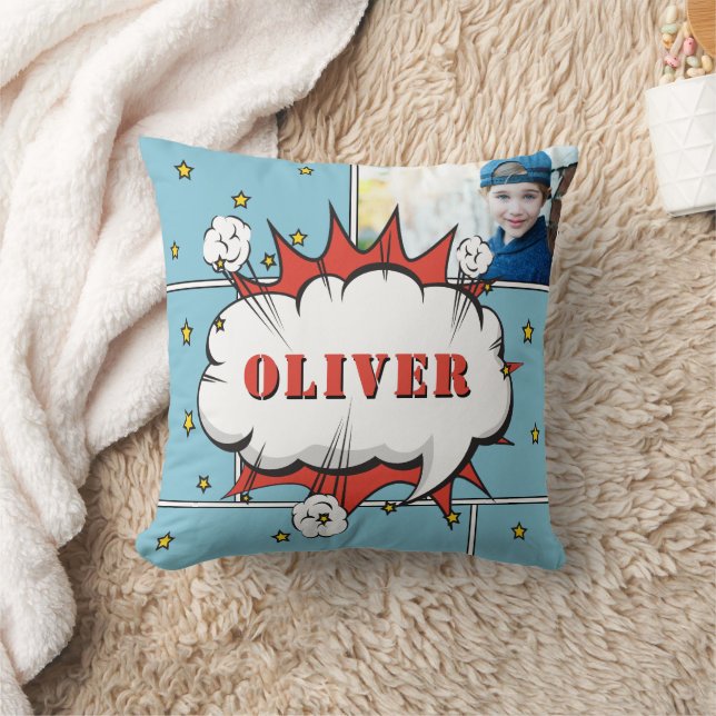 Superhero Comic Speech Bubble Boy Photo  Cushion (Blanket)