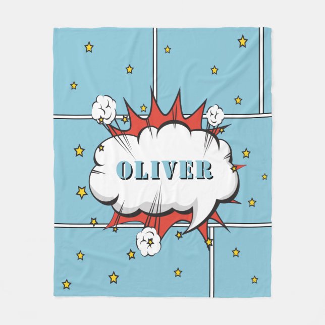 Superhero Comic Speech Bubble Boy Photo Fleece Blanket (Front)