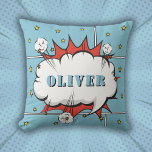 Superhero Comic Speech Bubble Boy Photo  Throw Pil Cushion<br><div class="desc">Superhero Comic Speech Bubble Boy Photo Pillow. Add your photo and customise the name. Fun cartoon pillow for a boy.</div>