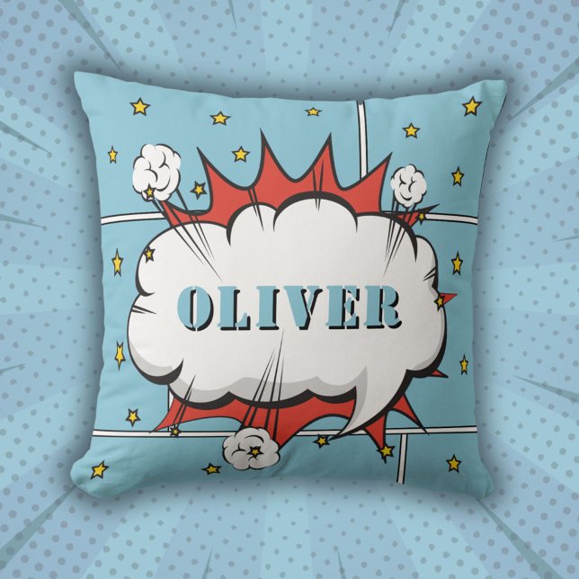 Superhero Comic Speech Bubble Boy Photo  Throw Pil Cushion (Creator Uploaded)