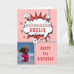 Superhero Comic Speech Bubble Girl Birthday Photo Card