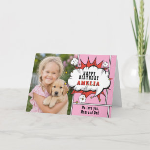 Superhero Comic Speech Bubble Girl Photo Birthday  Card