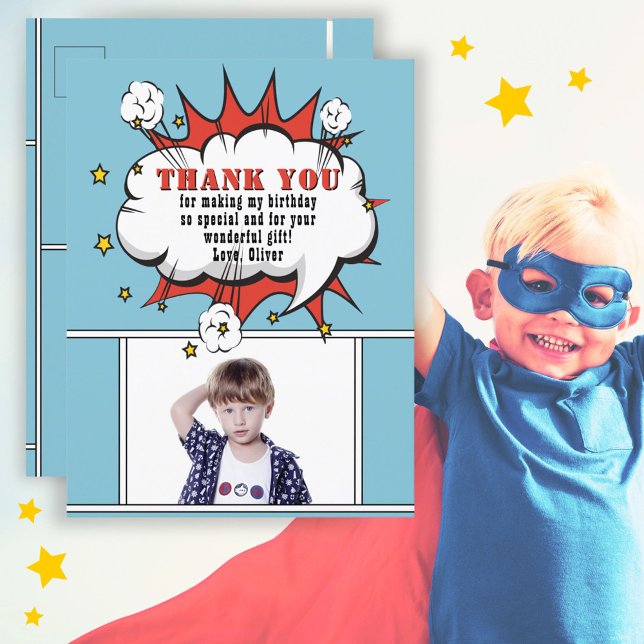 Superhero Comic Speech Bubble Thank you Photo Postcard (Creator Uploaded)