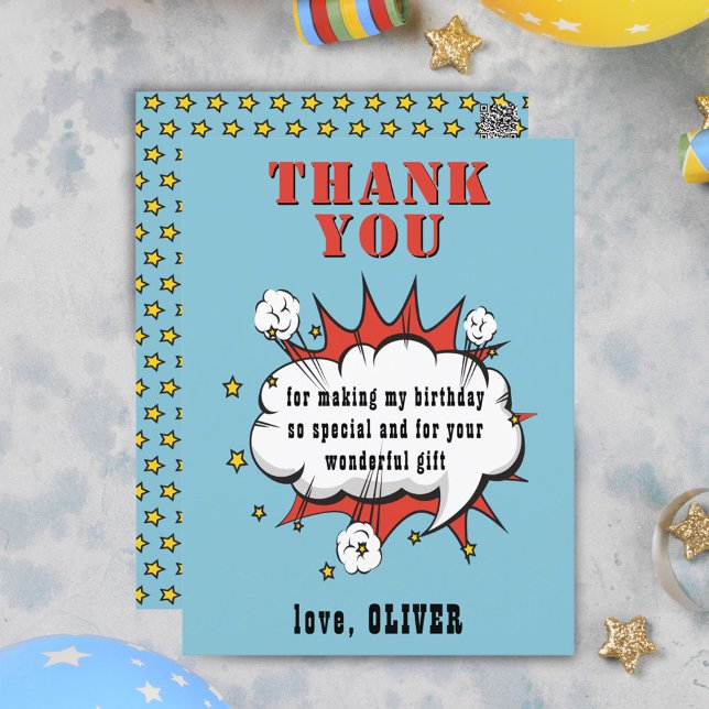 Superhero Comic Speech Cloud Birthday Thank you Postcard (Creator Uploaded)