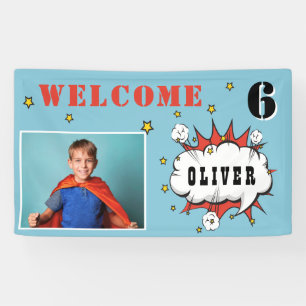 Superhero Comic Speech Cloud Boy Birthday Photo Banner