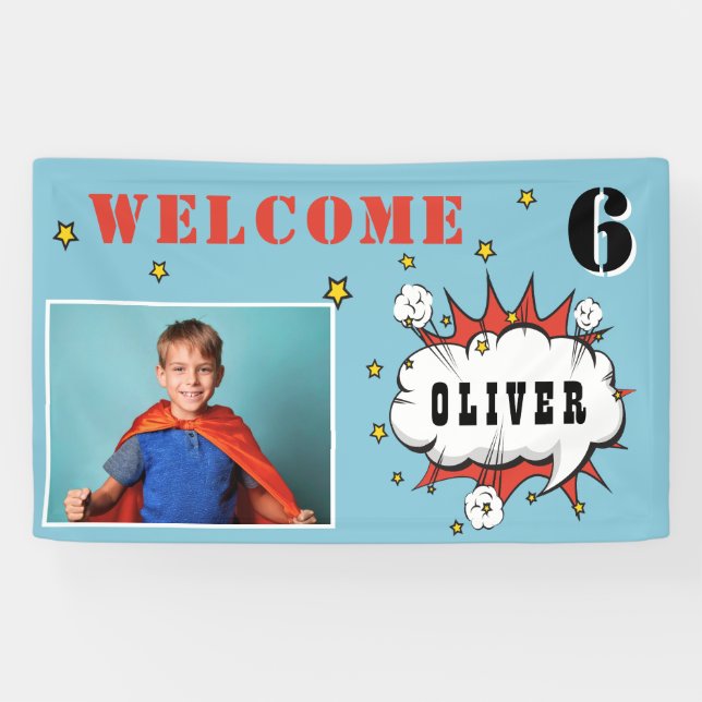 Superhero Comic Speech Cloud Boy Birthday Photo Banner (Horizontal)