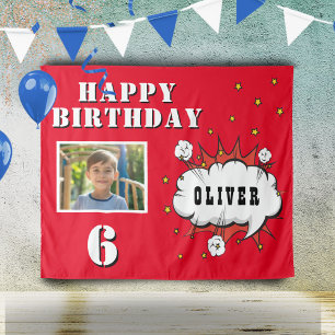 Superhero Comic Speech Cloud Boy Birthday Photo Tapestry