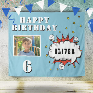 Superhero Comic Speech Cloud Boy Birthday Photo Tapestry