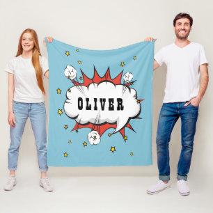 Superhero Comic Speech Cloud Boy Name Fleece Blanket