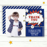 Superhero Comic Speech Cloud Boy Photo Birthday Thank You Card<br><div class="desc">Superhero Comic Speech Cloud Boy Photo Birthday Thank You Card. Add your photo,  message and name. Fun cartoon birthday thank you card for boys in dark blue colour.</div>