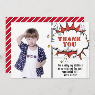Superhero Comic Speech Cloud Boy Photo Birthday Thank You Card