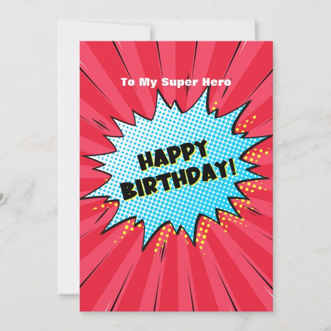 Superhero comic themed birthday  invitation (Front)