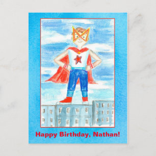 Superhero Custom Name Happy Birthday Postcard